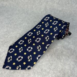 Tommy Hilfiger Tie Mens Navy Italian Silk Nautical Lifesaver Stars Made USA